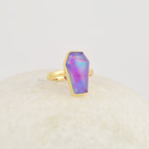 Purple Coffin Ring, Aurora Opal Ring, 10x17mm Gemstone Ring, 925 Sterling Silver Ring, 18k Gold Plated Vintage Ring, Gothic Coffin Ring